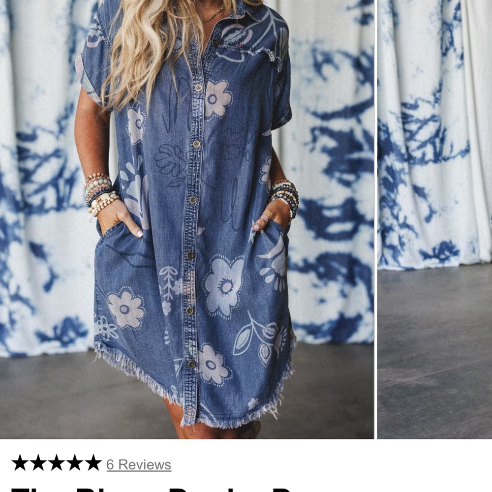 Three Bird Nest Blue Floral Denim Dress